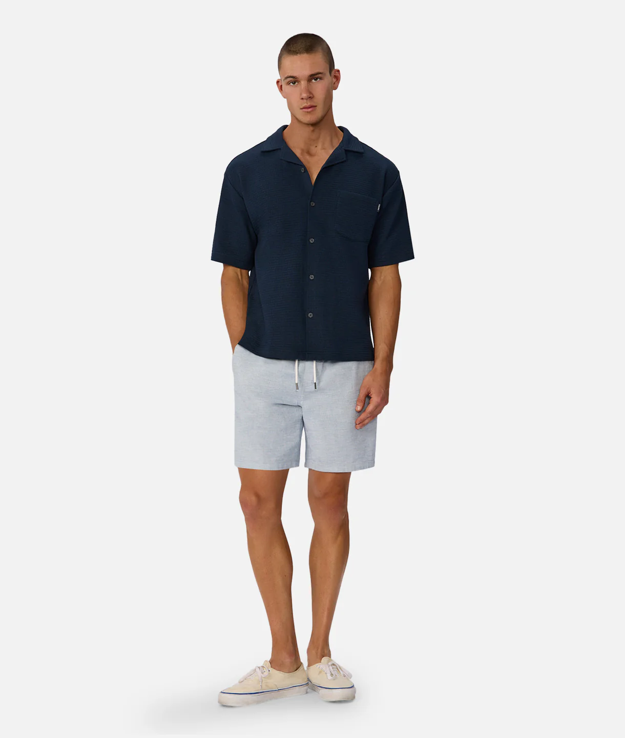 The Knitted Malibu Short Sleeve Shirt - Navy Blue