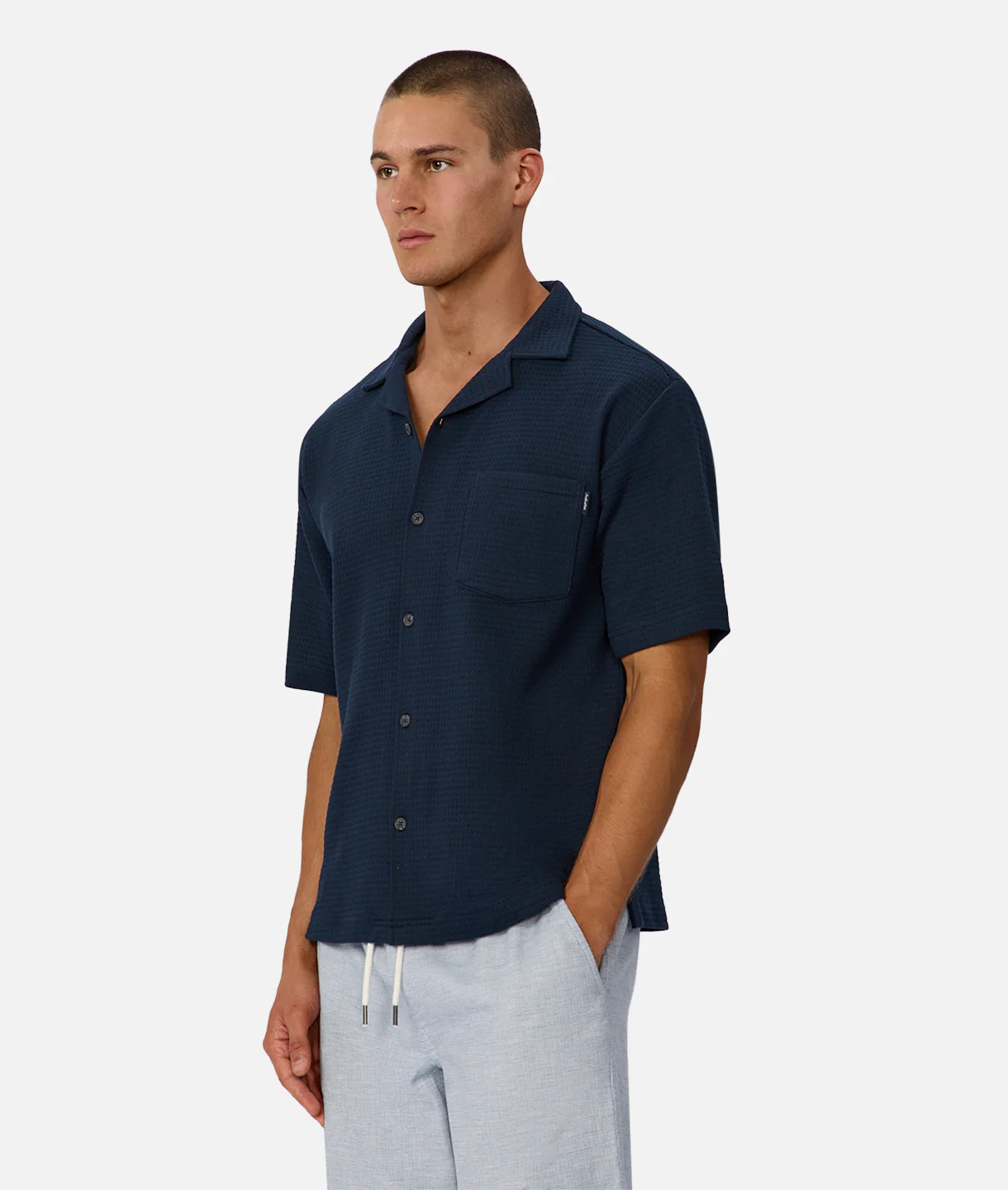 The Knitted Malibu Short Sleeve Shirt - Navy Blue