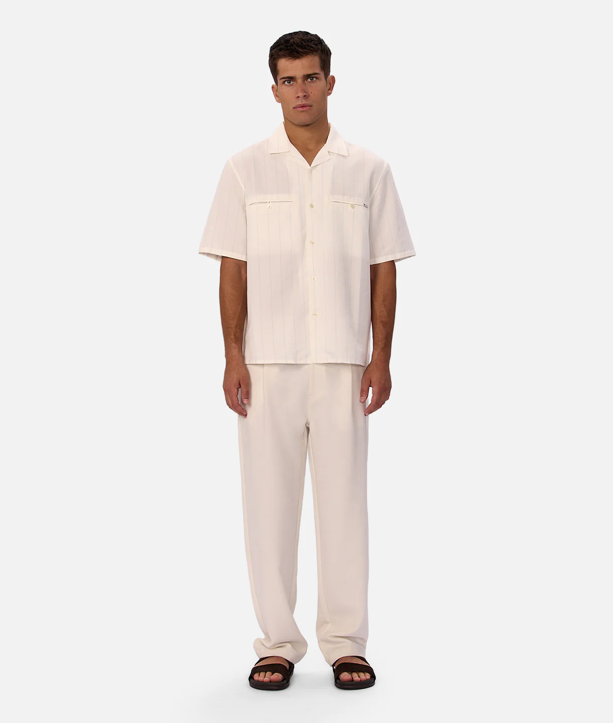 The Malibu Short Sleeve Shirt - Cream / Lt Blue