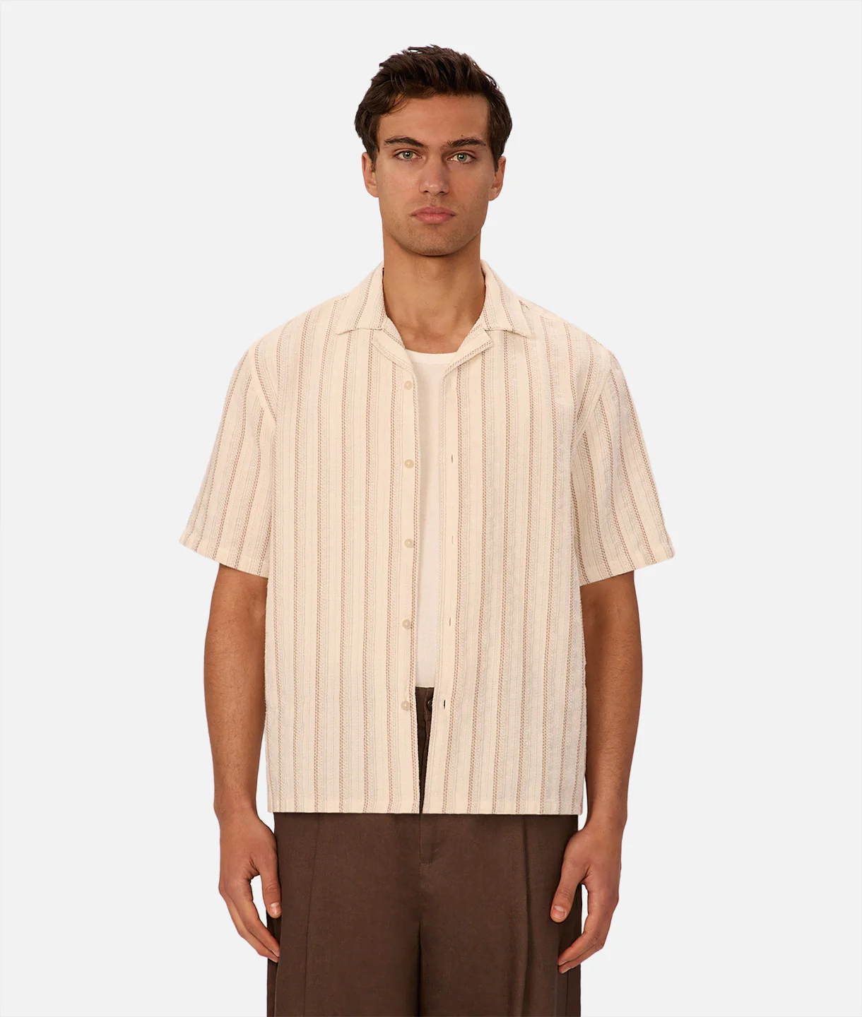The Miramar Short Sleeve Shirt - Off White / Brown