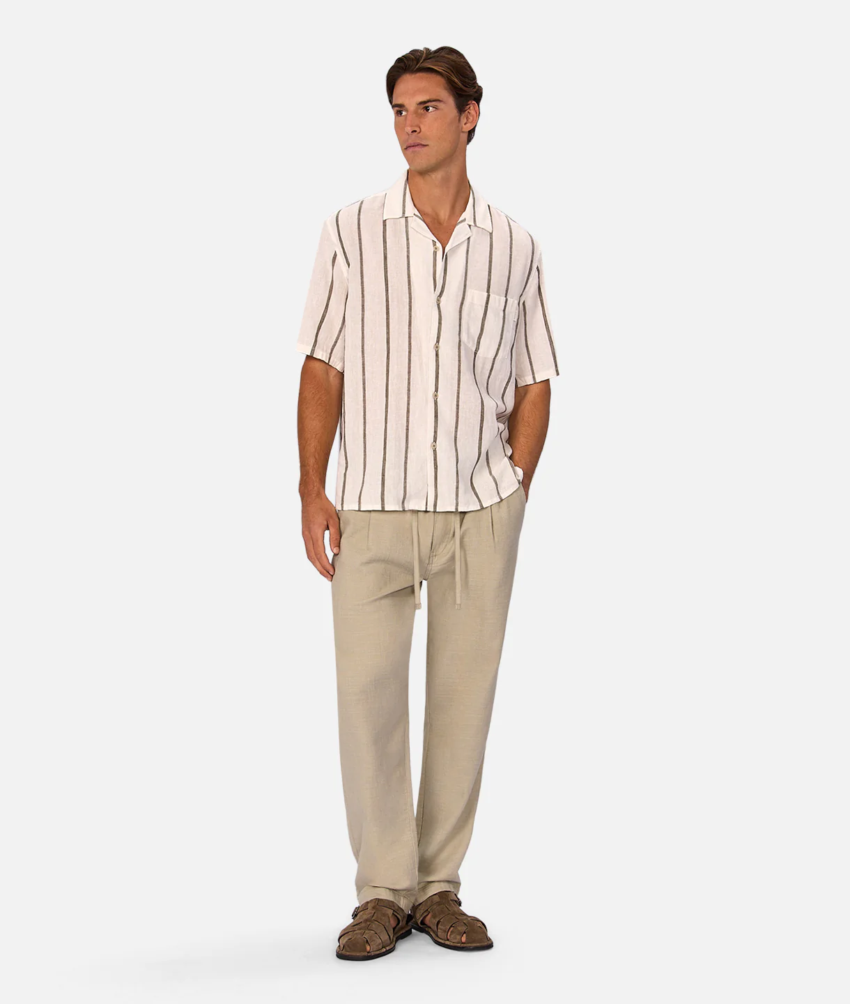 The Mulholland Short Sleeve Shirt - Off White / Olive