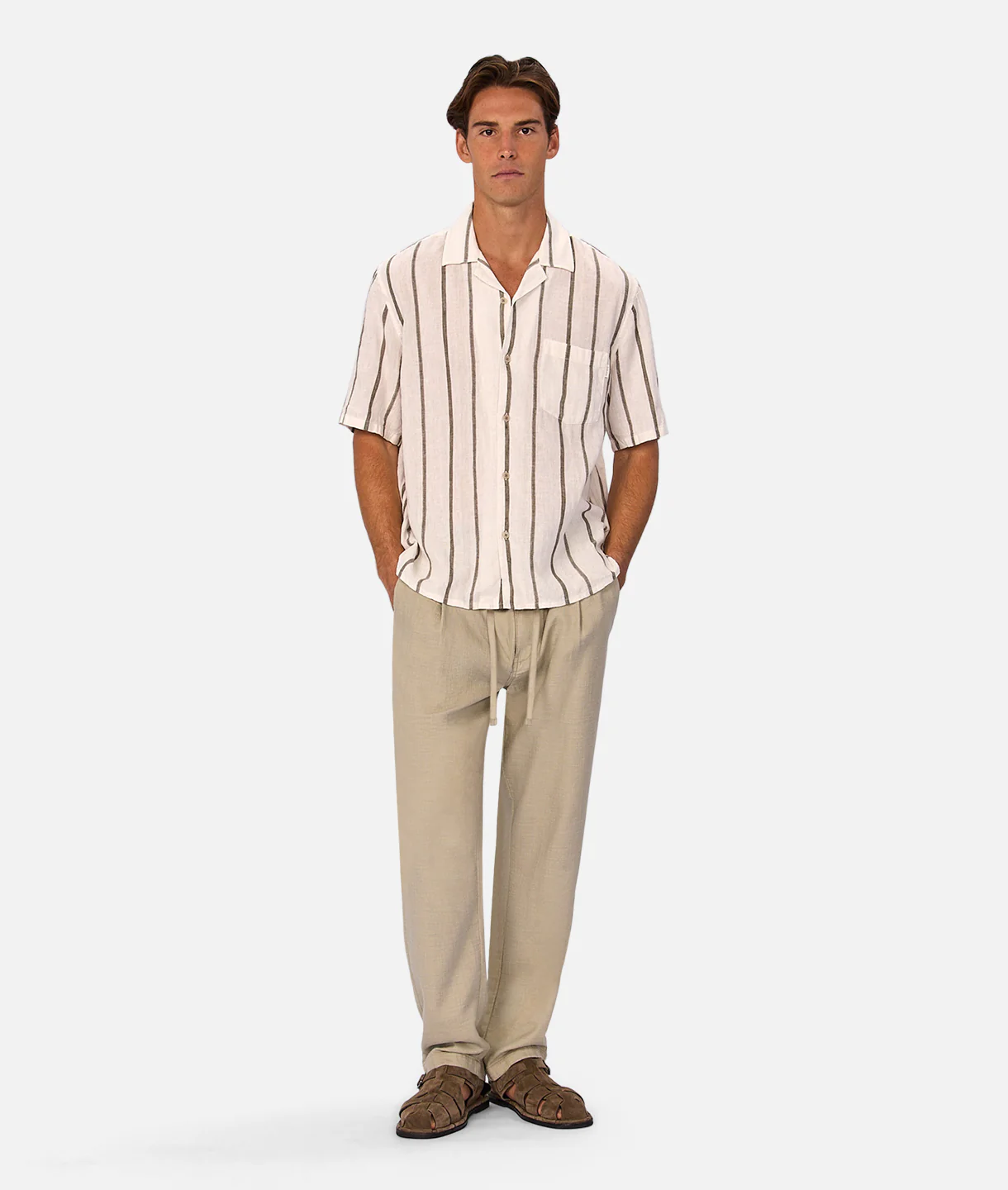 The Mulholland Short Sleeve Shirt - Off White / Olive