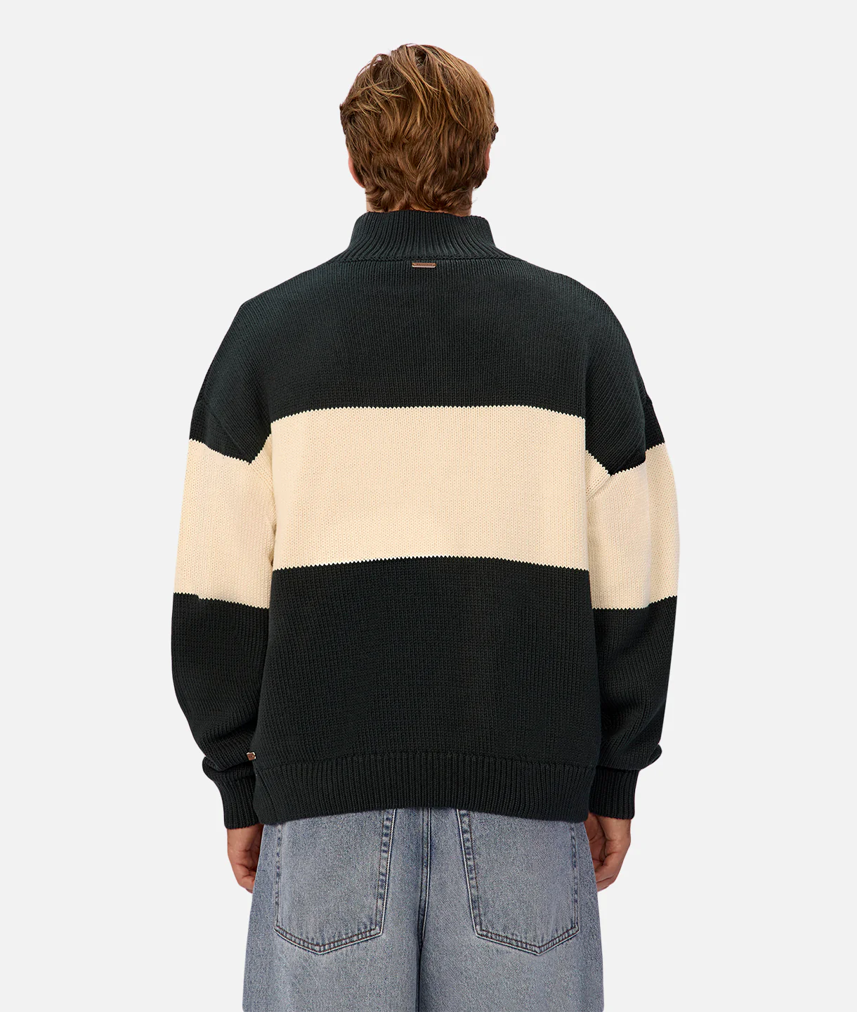 The Osborne Zip Neck Knit Sweater - Pine Cream Combo