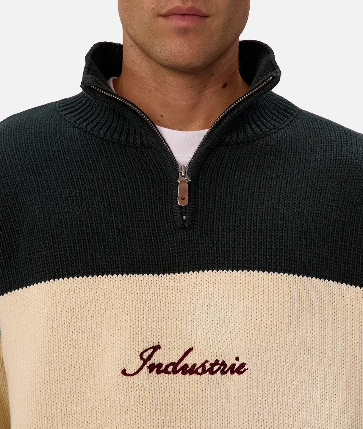 The Osborne Zip Neck Knit Sweater - Pine Cream Combo