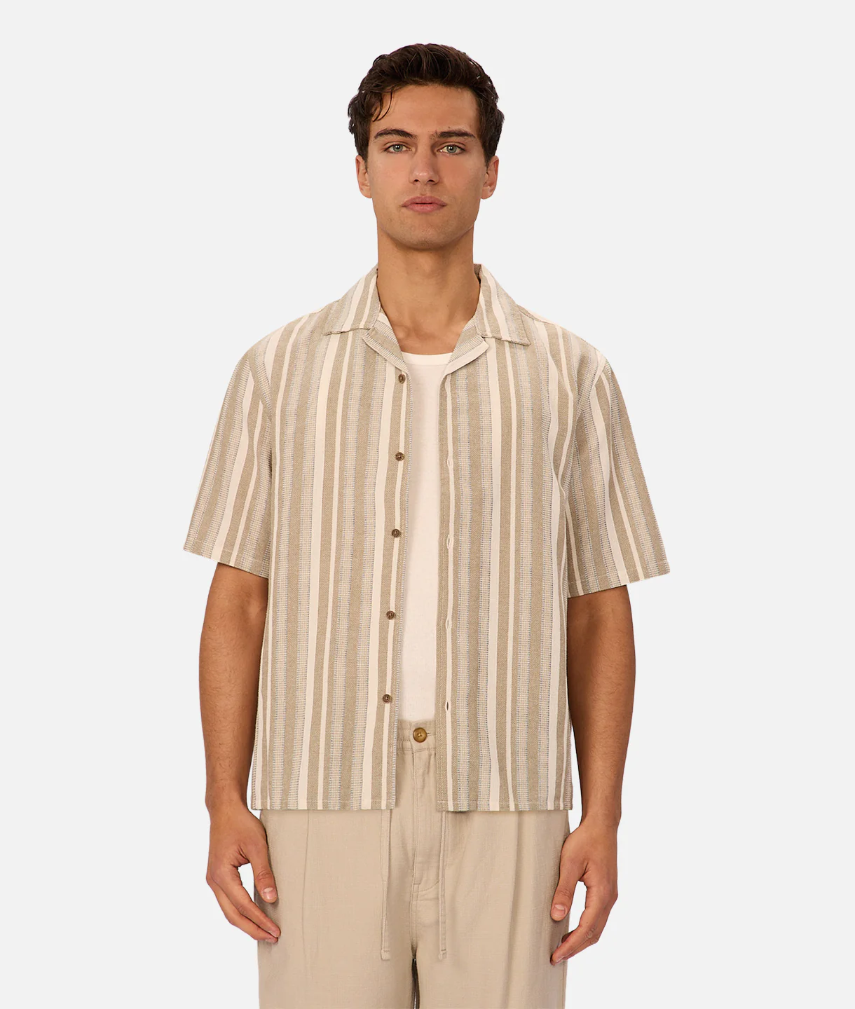 The Textured Livorno Short Sleeve Shirt - Olive Navy