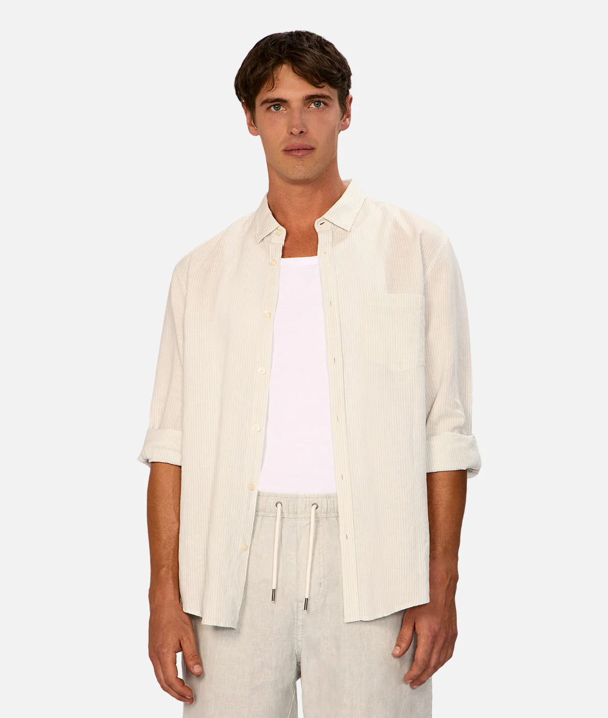 The San Juan Long Sleeve Linen Shirt - Mint/White