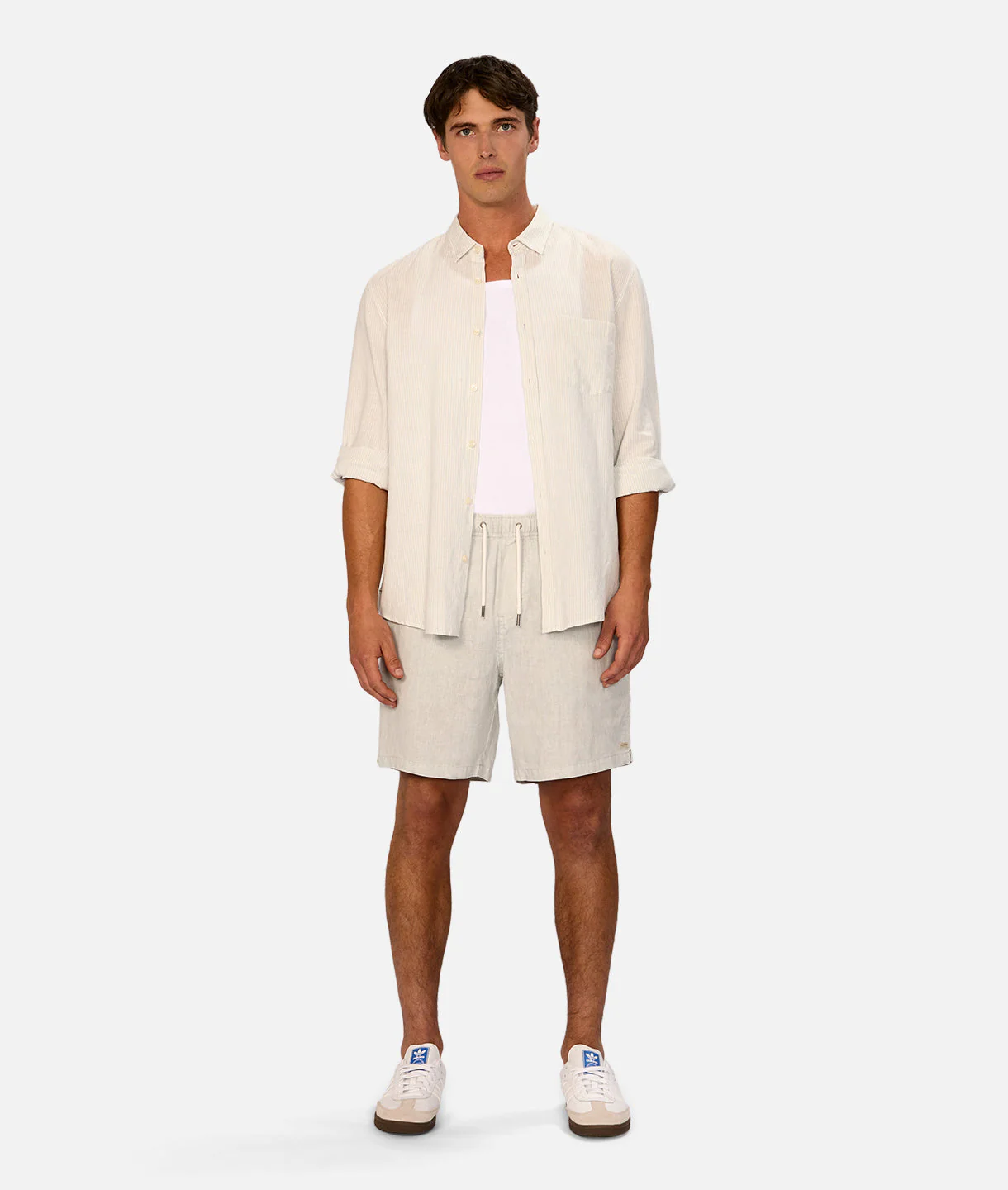 The San Juan Long Sleeve Linen Shirt - Mint/White