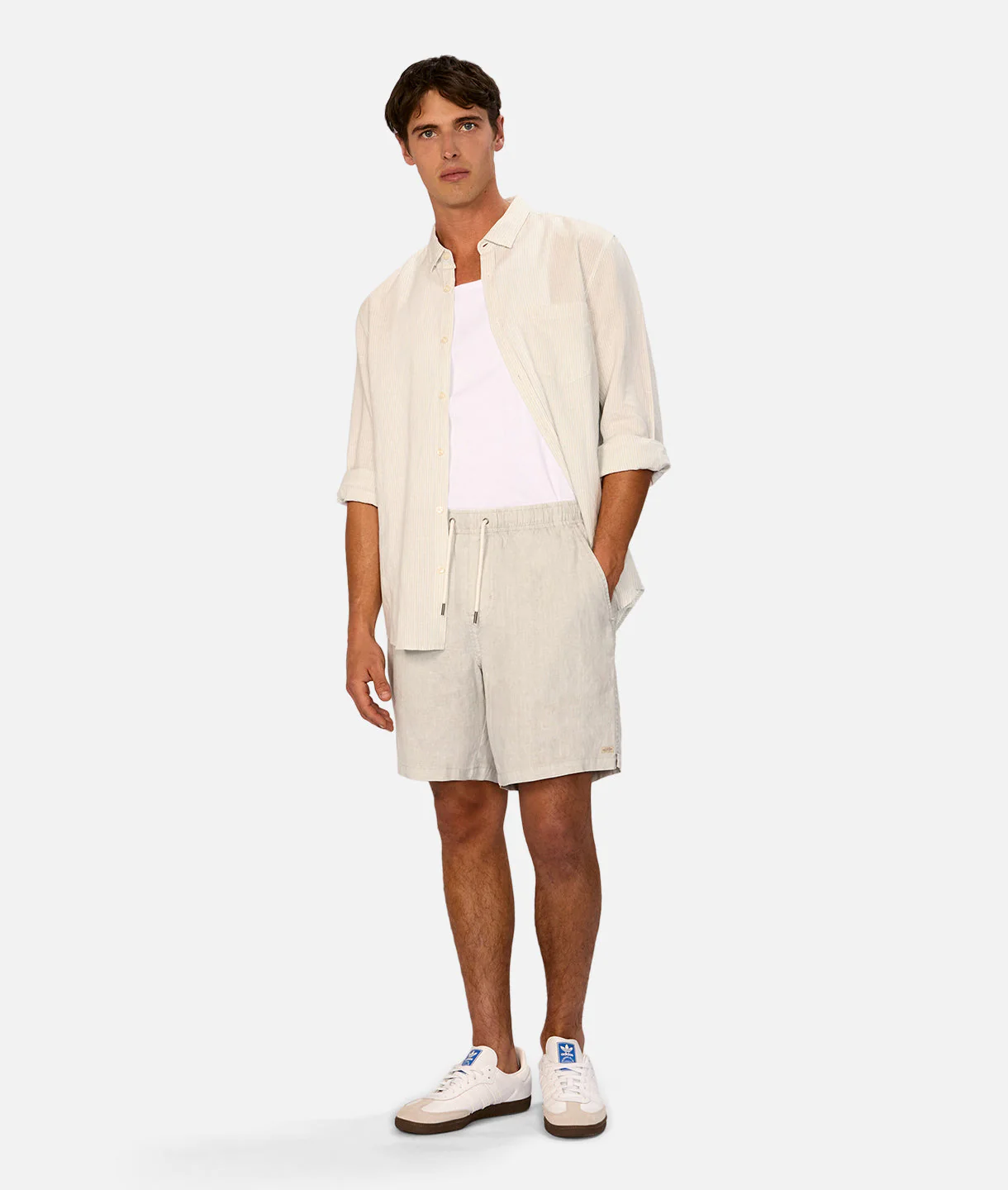 The San Juan Long Sleeve Linen Shirt - Mint/White