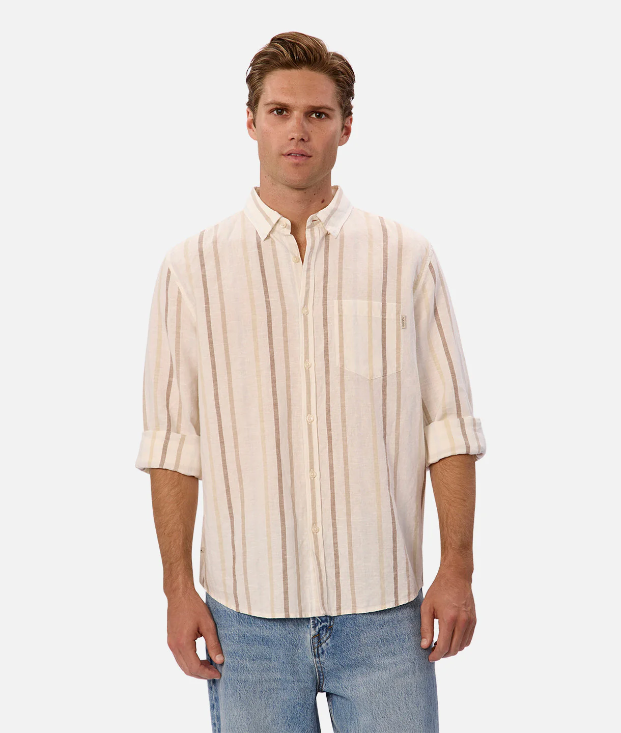The Laguna Long Sleeve Linen Shirt - Light Blue Combo