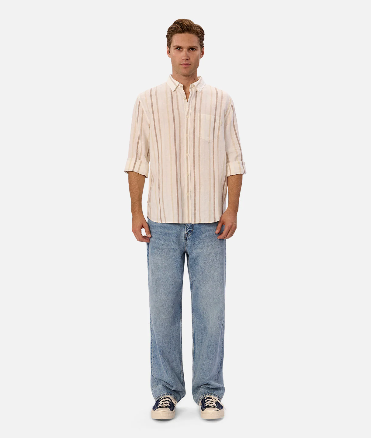 The Laguna Long Sleeve Linen Shirt - Light Blue Combo