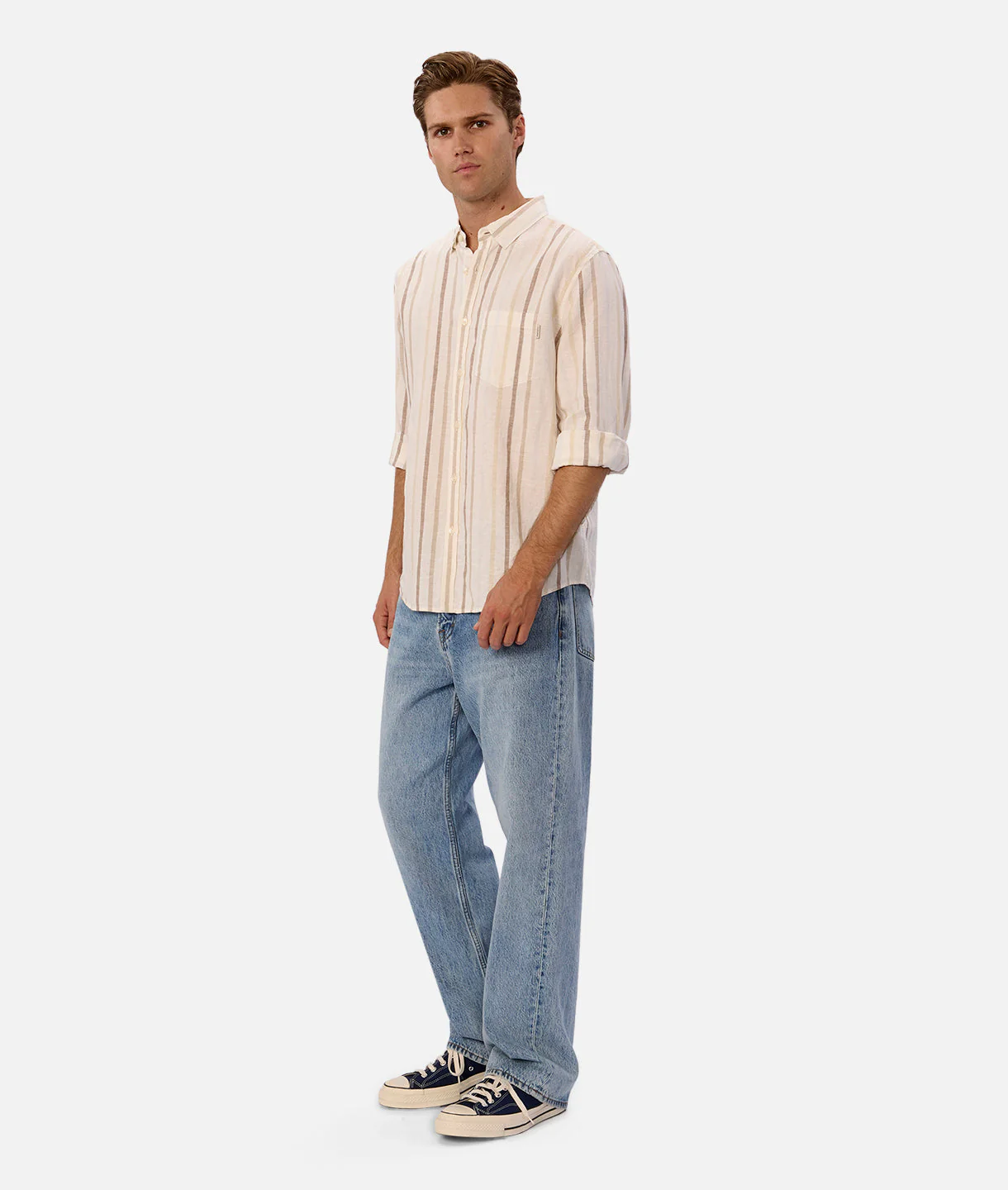 The Laguna Long Sleeve Linen Shirt - Light Blue Combo