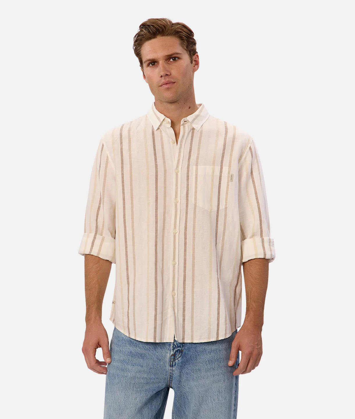 The Laguna Long Sleeve Linen Shirt - Light Blue Combo