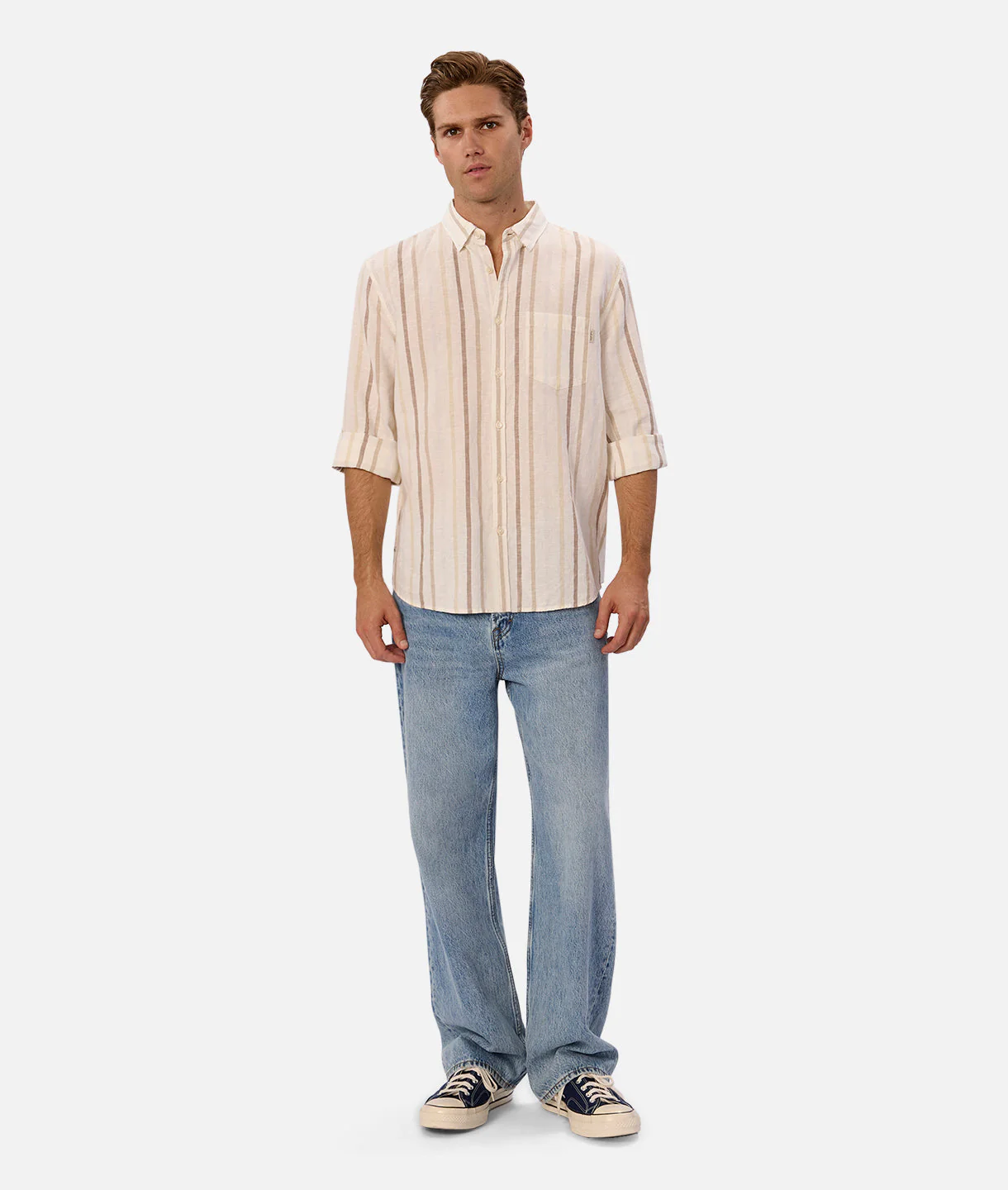The Laguna Long Sleeve Linen Shirt - Light Blue Combo