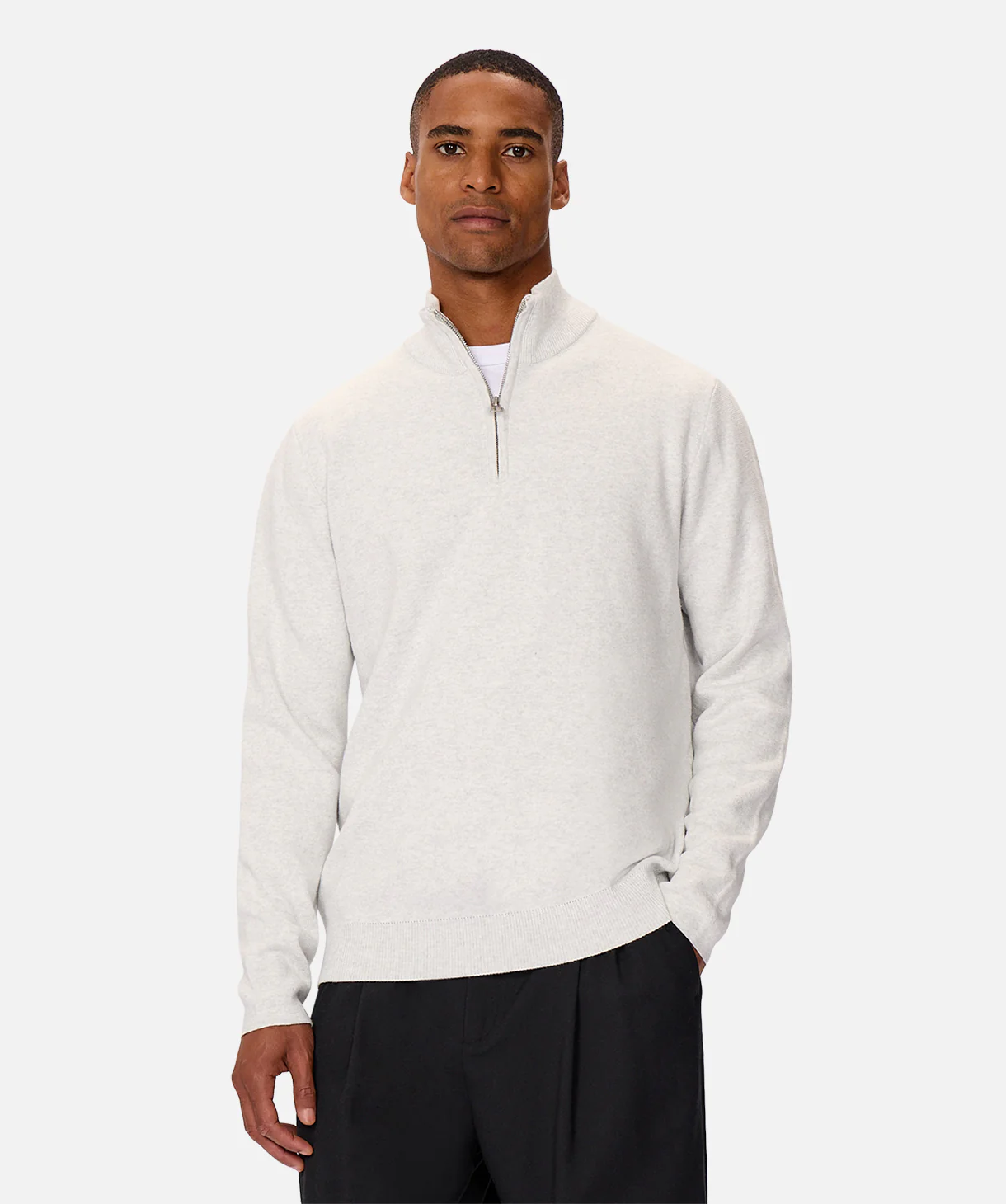 The Lakewood Zip Neck Knit - Snow Marle