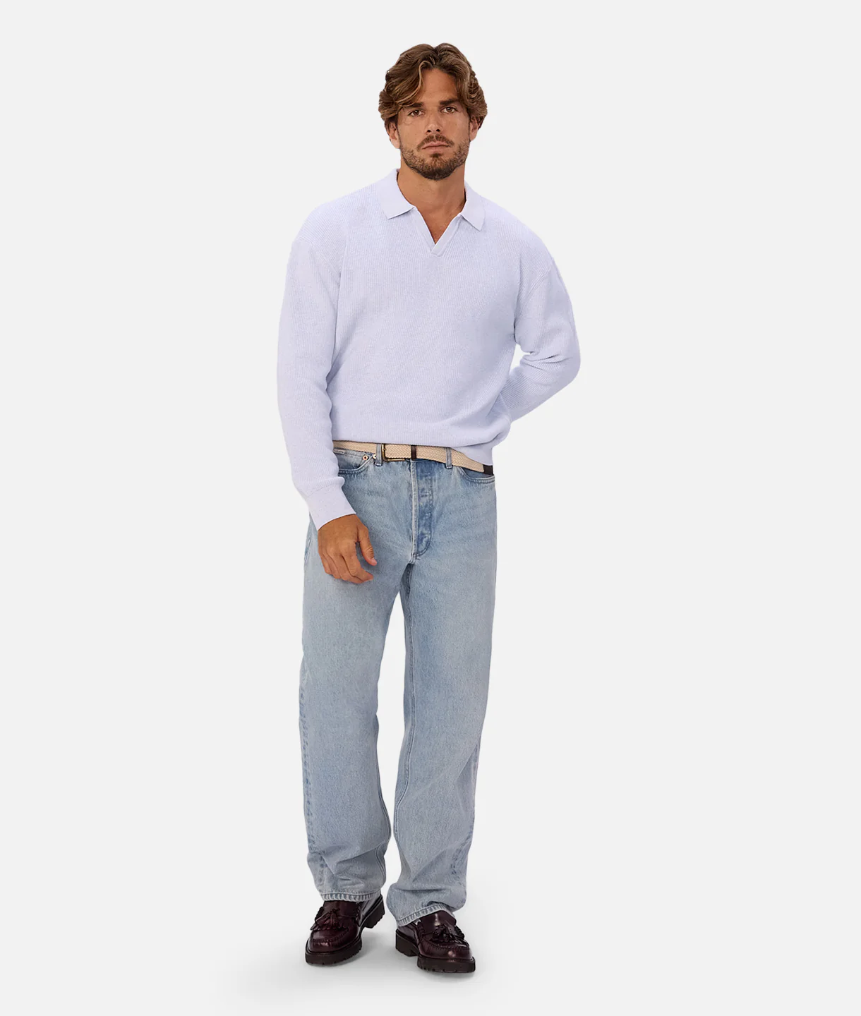 The New England Polo Sweater - Lt Blue Marle