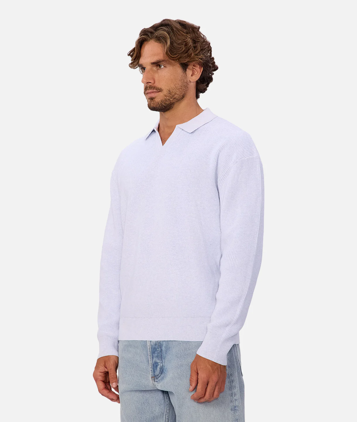 The New England Polo Sweater - Lt Blue Marle