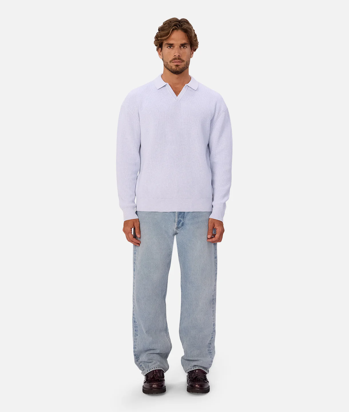 The New England Polo Sweater - Lt Blue Marle