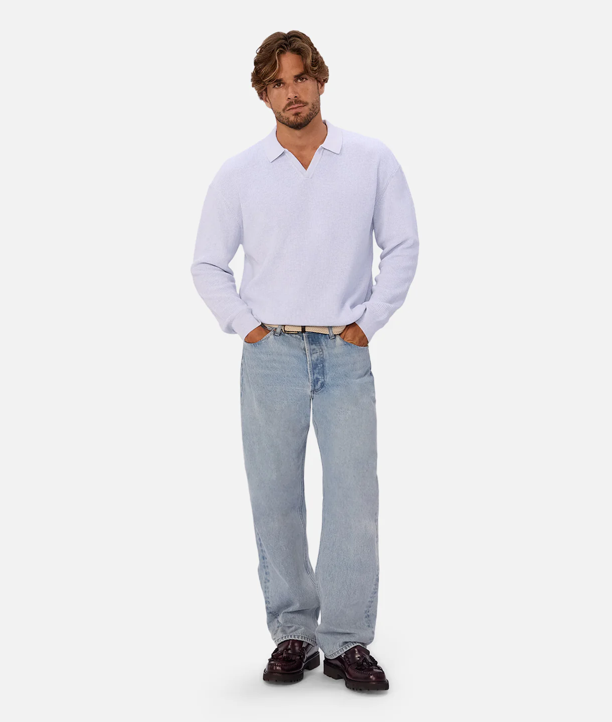 The New England Polo Sweater - Lt Blue Marle