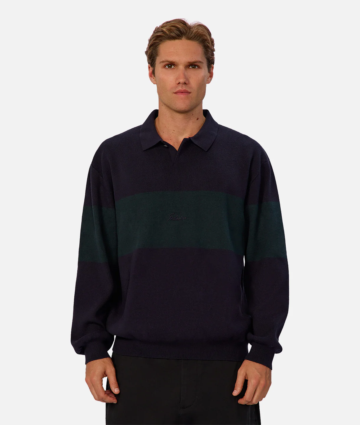 The Panelled Sweater - Navy Green Combo