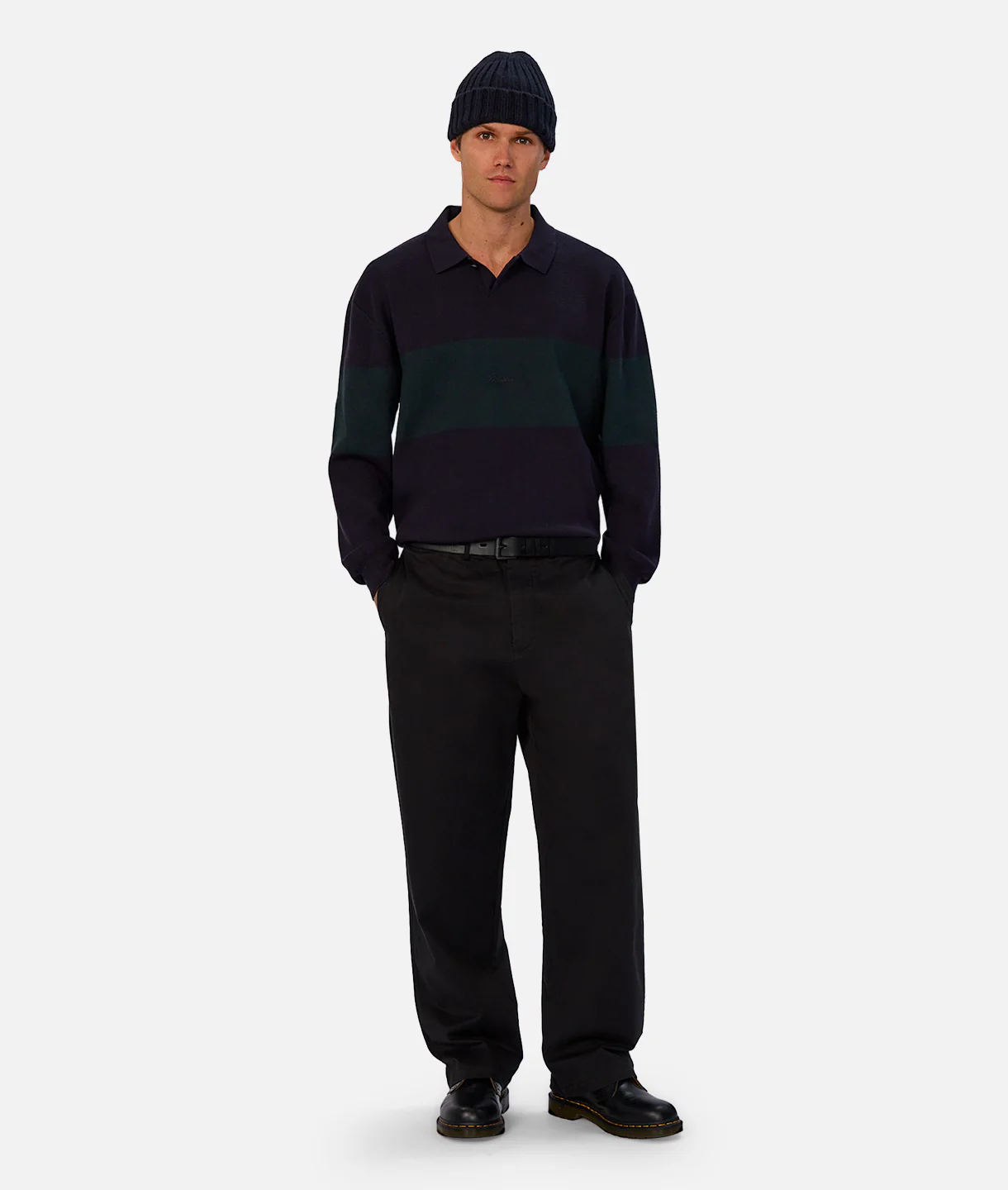 The Panelled Sweater - Navy Green Combo