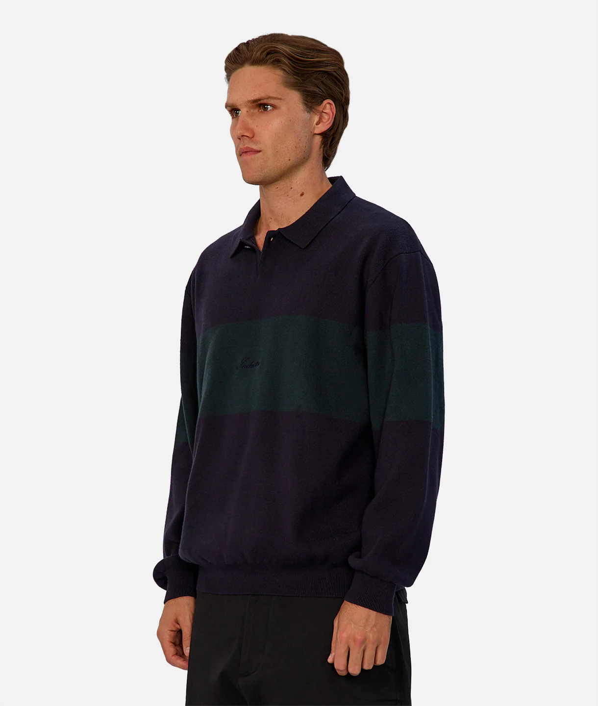 The Panelled Sweater - Navy Green Combo