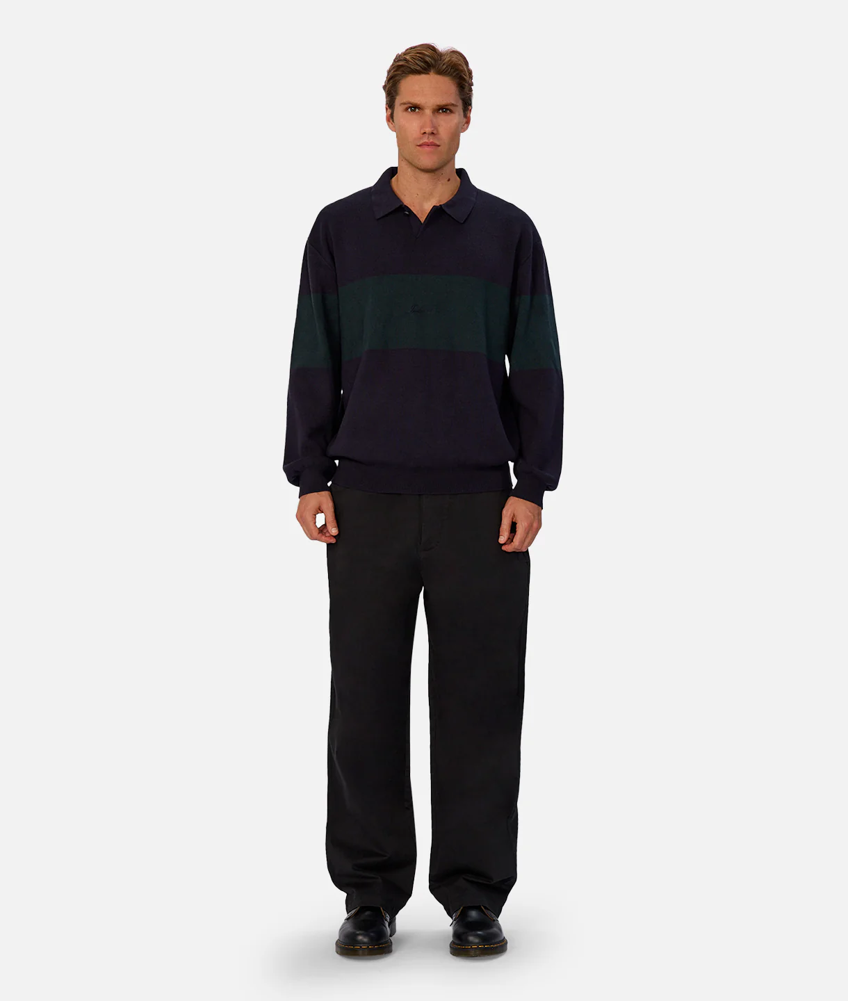 The Panelled Sweater - Navy Green Combo