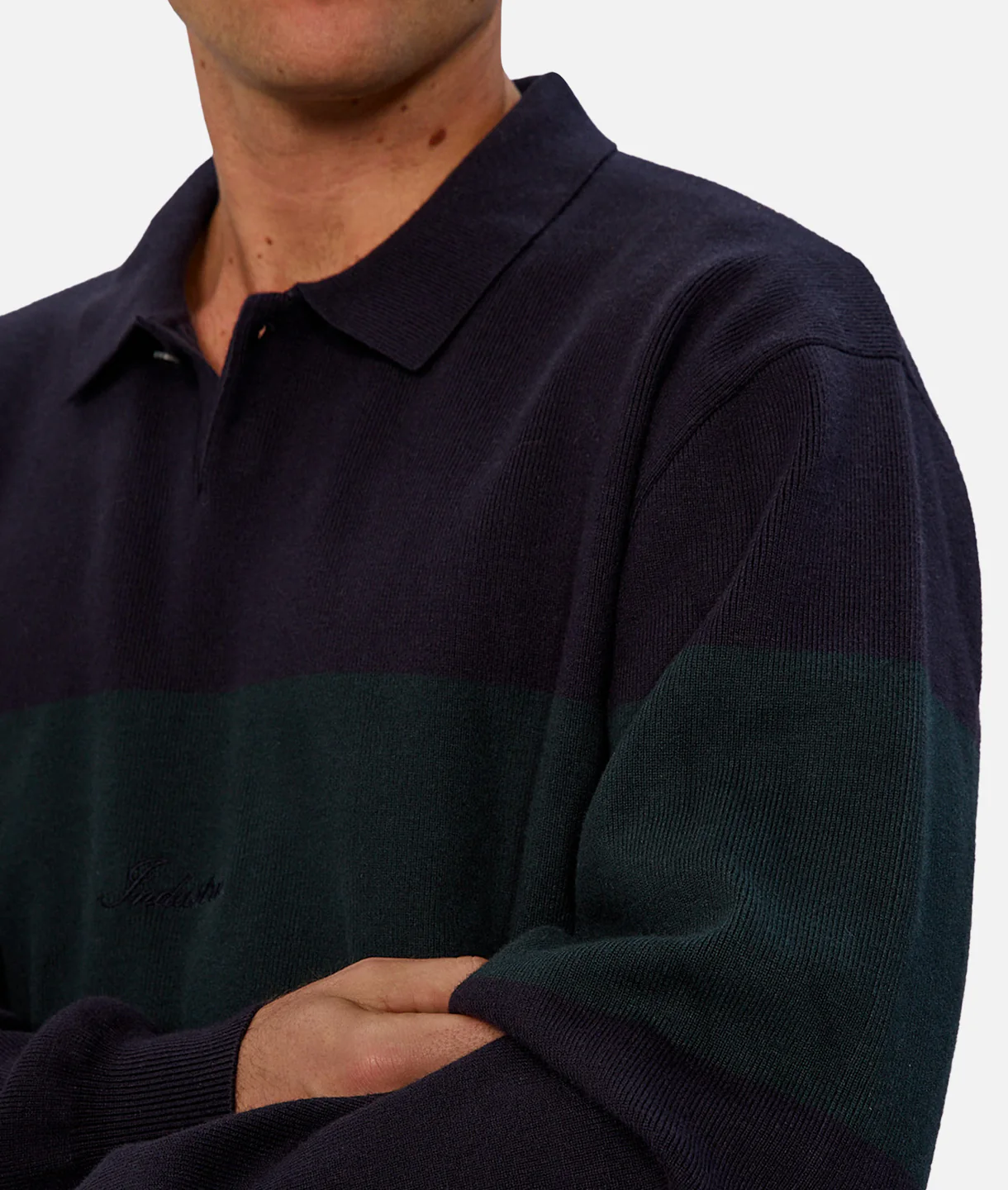 The Panelled Sweater - Navy Green Combo