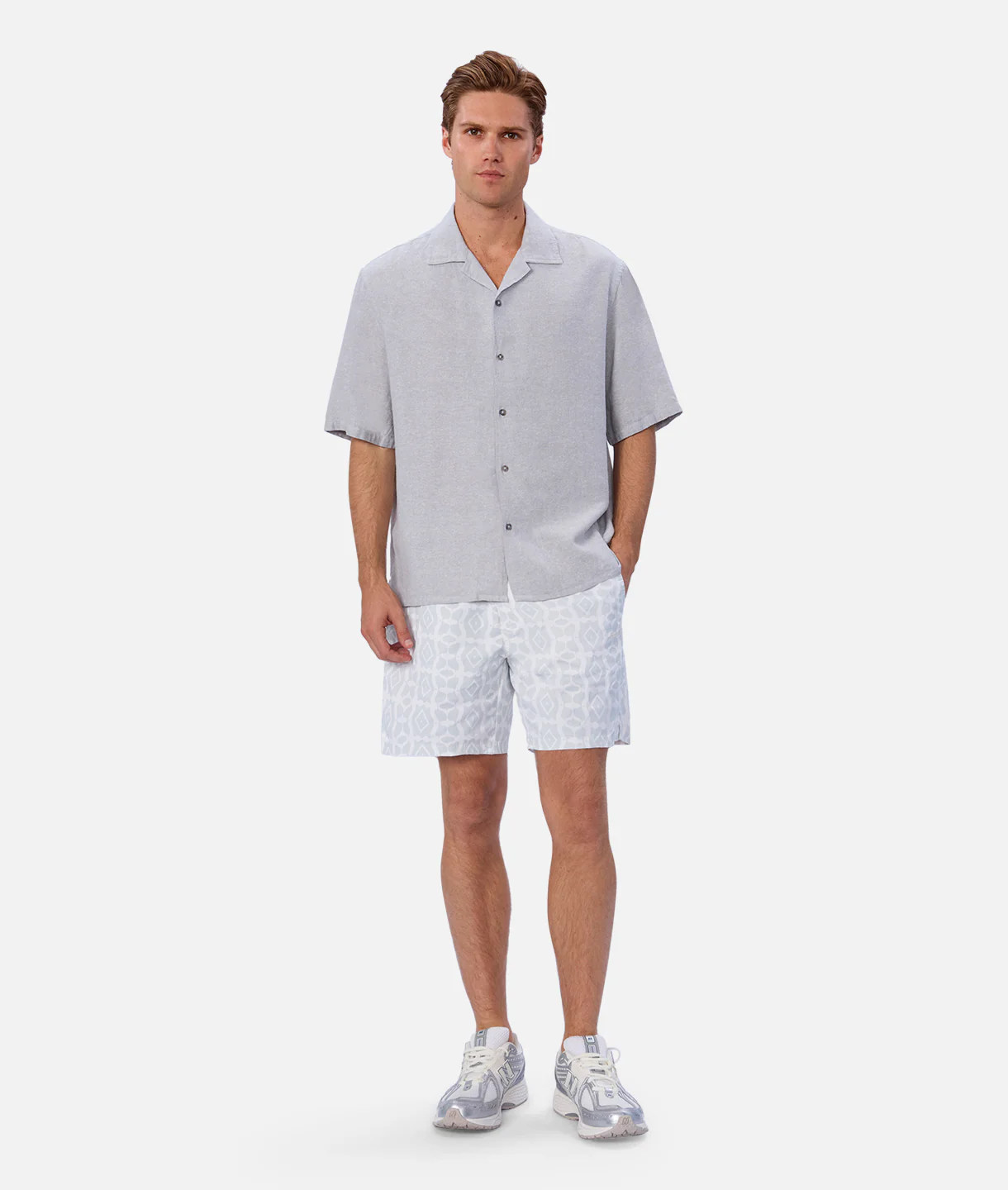 The Saratoga Swim Short - White/Grey