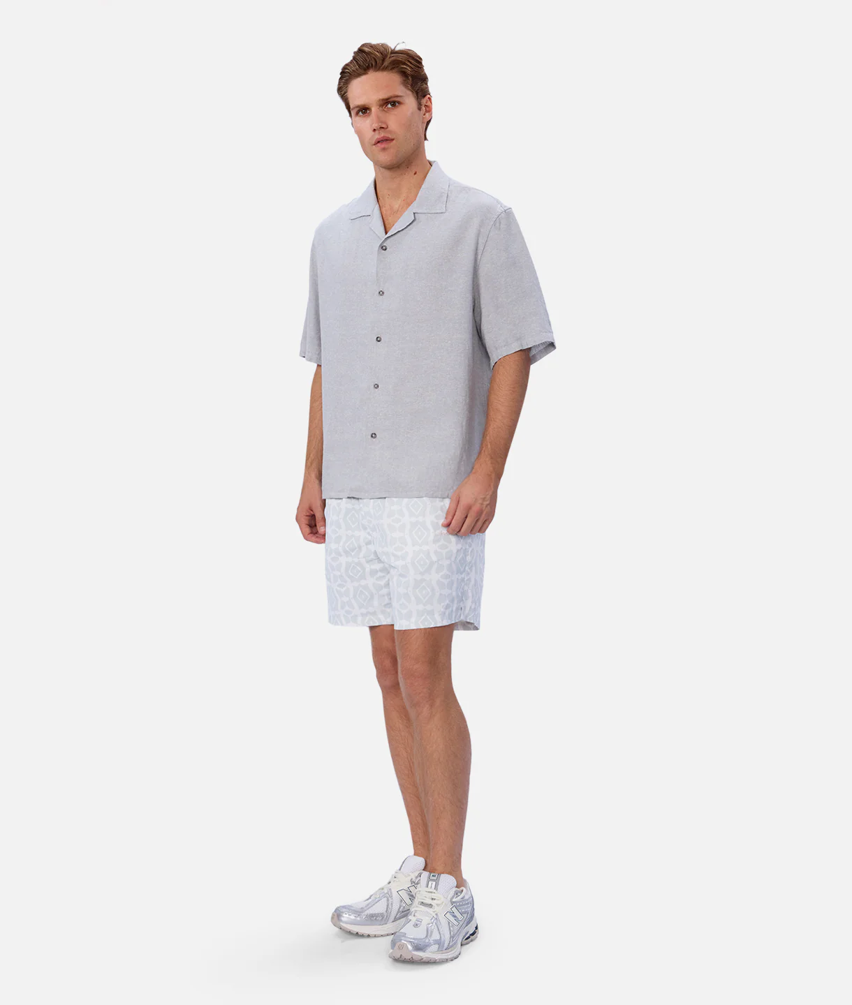 The Saratoga Swim Short - White/Grey