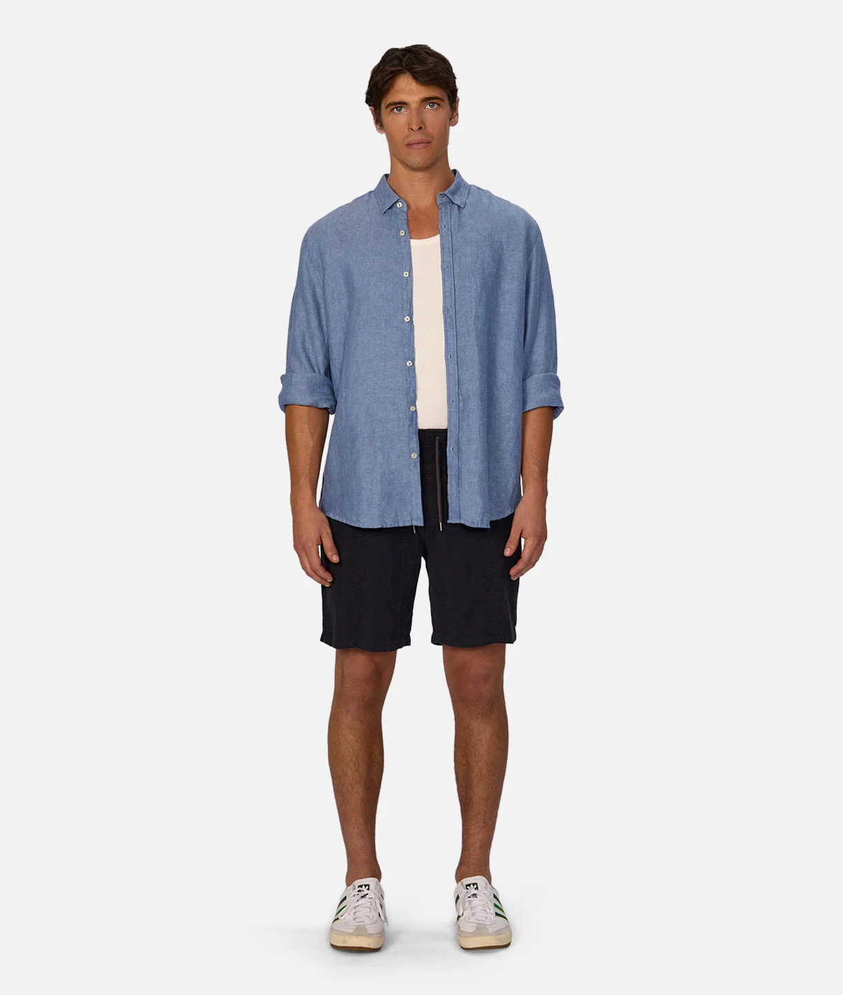The Trinidad Linen Blend Long Sleeve Shirt - Dark Chambray