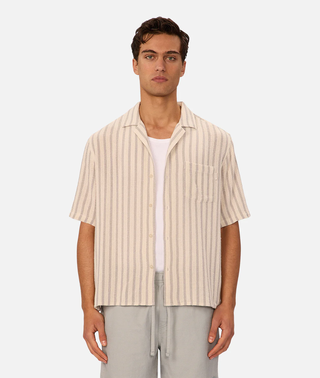 The Cresta Short Sleeve Shirt - Off White / Blue